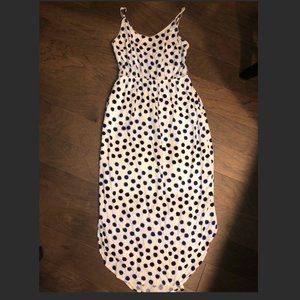 White Maxi Dress with Navy Blue Polka Dots